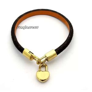 Leather Fashion Lock Classic Designer Bracelet Flat Brown Brand Metal for Men and Women Lovers Jewelry Gift