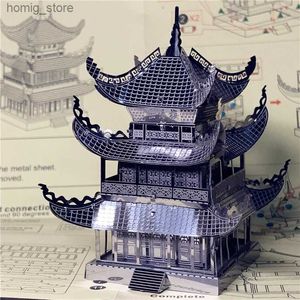 3Dパズルアイアンスター3DメタルパズルYueyang Tower Chinese Architecture DIY Assemble Model Kits Laser Cut Jigsaw Toy Gift Y240415