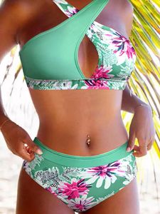 Mulheres de banho feminina feminina Floral Criss-Cross Hollow Out Biquíni Conjunto de verão Sexy Push Up