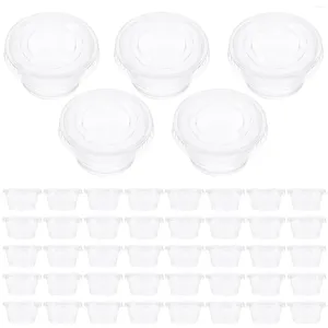 Take Out Containers 100 Pcs Takeaway Sauce Cup Clear Plastic Condiment Tray Makeup Small Plate Disposable Cups Lid Food