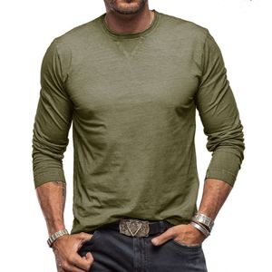 가을과 겨울 뉴 남자 바닥 셔츠 남자의 단색 둥근 목 목걸이 긴 슬리브 티셔츠 순수면 티셔츠 남자
