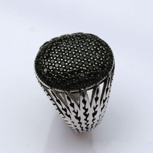 925 Sterling Silver Hollow Design Multi Black CZ Stones Inlaid Cocktail Rings For Men Oval Shape Turkey Jewelry4708943