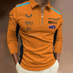 Novo designer F1 Fórmula 1 Racing McLaren 81 TLQ Manga longa Camisa de pólo masculino de mangas compridas esportes ao ar livre zíper respirável Polos Top 55