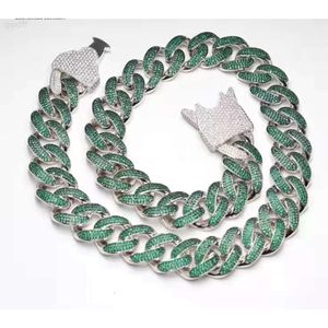 Modedesign koppar 20 mm bred grön cz diamant mans halsband mässing kubansk länkkedja för hiphop smycken