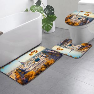 Bath tappeti Paris Mat 3pcs Set Notre Historical Architect Heritage Medieval European Building non slip tappeti per decorazioni per bagno non slitta