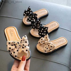 Slipper 2024 New Bow Flats Open Ene Slide Slide Slide Flip Flip Flops Children Home Slippers Kids Summer Summer Beach Slippers Shoe T240415