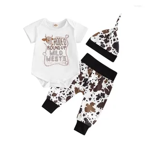 Set di abbigliamento per bambini lettere di mucca abbigliamento stampare pagliaccetto a maniche corte con pantaloni abiti da bambino