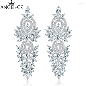 Dangle Earrings ANGELCZ Statement Wedding Design Marquise Cubic Zirconia Crystal Long Chandelier Bridal Costume Jewelry For Women AE147