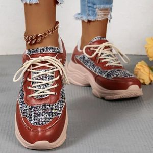 Casual Buty Sneakers damskie 2024 Spring Chunky Non-Slip Sport Quality Pu Canvas Splic Comfort-Up Lady