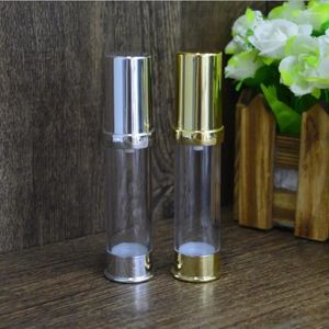 Storage Bottles 100pcs/lot 10 Ml Silver/Gold Airless Bottle Plastic Lotion With Pump For Cosmetic Packaging