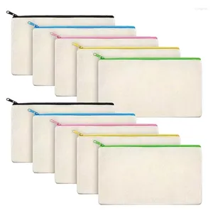 10pcs em branco Canvas Zipper bolsas de maquiagem/lápis pequenos sacos de viagem multifuncionais com cor para embarcações de bricolage