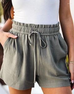 Shorts femininos elegantes 2024 verão simples e casual Pocket Pocket Design Paperbag Saco Y2K Streetwear