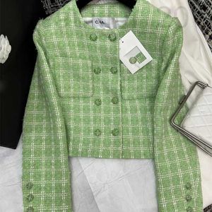 Women's Jackets designer 24 Early Spring New Nanyou Gaoding Cha Elegant Celebrity Little Fragrant Wind Green Double breasted Round Neck Thick Tweed Coat VTG5