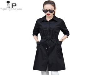 Red Long Len Ladies Trench Coat Autumn Corean Black Outer;