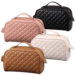Women wallet Designer Bag High Quality Grid Makeup bag Leather Cosmetic Bag Women Large Travel Storage Bag Double Zipper Black Toiletry