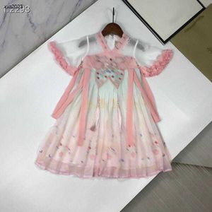 Mode Girls Partydress Hanfu Design Baby Rock Größe 110-160 cm Kinder Designer Kleidung Eis Seiden Baumwollstoff Prinzessin Kleid 24APRIL
