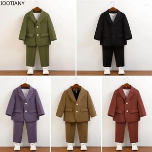 Men's Suits Toddler School Uniform Outfits Spring 2024 Khaki Handsome Boys Birthday Casual Children Piano Performance Blazer Set 2 3 Y