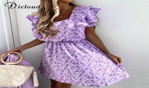 Dicloud Boho Summer Dress Elegant Lilac Light Beach Short Sundress Sexig V Neck Ruffle Print Party Clothing Female 2106088890500