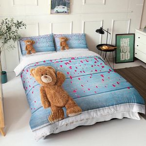 Set di biancheria da letto per bambini con stampa 3D per bambini Big orsacchiotto con parapice materiale morbido copripiumino tessili per la casa