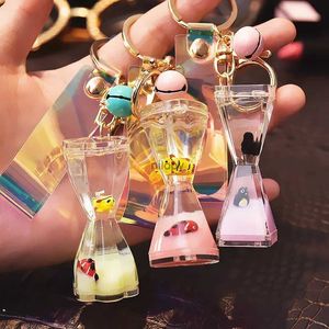 Keychains Lanyards Cute Hourglass Keychain Liquid Into The Oil Waist Drum Drifting Bottle Lovers Bag Pendant Funnel Quicksand Floating Ocean Doll