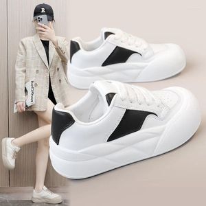 Casual Shoes Women's Vulcanize Round Toe Thick Sole Height Increase Color Block Korean Style Sneakers