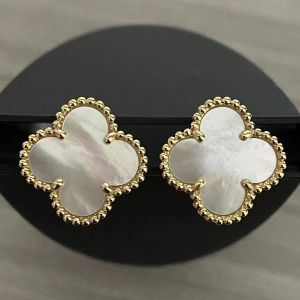 Stud Earring Clover Designer Studs Ear Clip Mother of Pearl Mid Size 1.5cm Ladies Earring Sterling Sier Ear Ring for Women HDJS