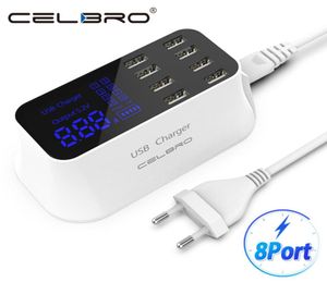 8 Port Wall USB Hub Charger Adapter 8a Multipel för mobiltelefon LED Desktop Charging Station Base EU US UK Plug6345703