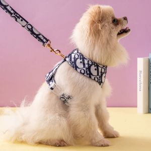 New Fashionable Luxury Designer Pet Dog Harness Dog Chest Back Set Small Medium Sized Dog Collar Pet Strap Dog Leash Pet Supplies French Bulldog Chihuahua Schnauzer