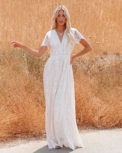 Canwedance Womens Romantic Floor Length White Dress v Neck Party Lace Slim Fit Vestidos Aline Birthday 240415