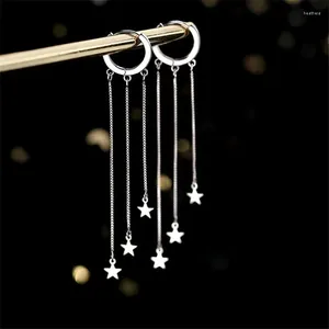 Hoopörhängen 925 Silverpläterad Tassel Long Box Chain Star for Women Girls Wedding Party Jewelry Gift E017