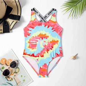 Jednoczęściowe 2024 NOWOŚĆ nastolatków Swimsuit One Piece dziewcząt krawat krawata barwnika dziecięcego stroje kąpielowe 5-12 years Kąpiec Suit One Piece Y240412