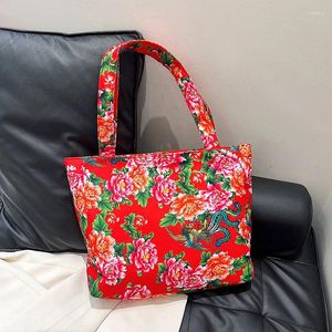 Duffel Bags 2024 Chinese Style Northeast Big Flower Tote Bag Women High-capacity Fashion Travel Hand Single Shoulder Canvas