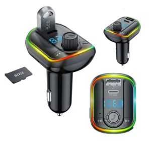 Färgglad lätt typ C -bil mp3 PD 18W Fast Charger Bluetooth FM Sändare Trådlös handfri ljudmottagare med USB Support ZZ