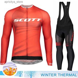 Jersey de ciclismo Scott Cyct Cycling Homem calças de calças de gel Long Seve Sportswear Winter Térmico FeCe Jersey Tricuta MTB Professional Bib Suit L48