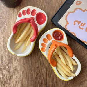 Plates Creative French Fries Plate Interesting Ceramic Slippers Dining Cute Flip Flops And Sauce Pit Decoration Multifunctional