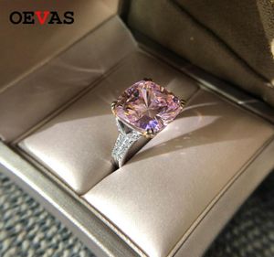 OEVAS 100 925 Sterling Silver Sparkling Square Pink Yellow White High Carbon Diamond Wedding Rings For Women Fine Jewery Gifts 205112940