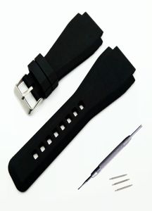 Nytt för Bell 34 x 24mm Silicone Rubber Watch Strap Band för Ross BR01 BR03 CLASP Black Watchband Tool5474576