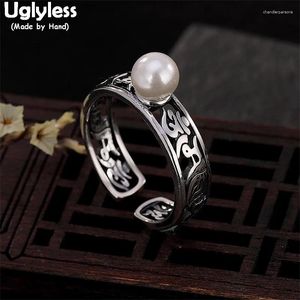 Clusterringe hässliche hohle 6-Wörter Mantra für Frauen Buddhisten natürlicher Perlenperlen Ring 925 Silber Buddhistische Geschenke Religiöser Schmuck