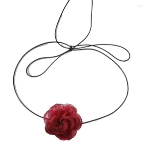 Choker Unikalne ręcznie robione kwiatowe chokerzy łańcuch kołnierzyka z tkaniną kwiatową dla kobiet dziewcząt