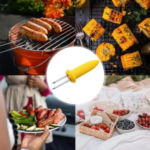 Ferramentas 10pcs garfo milho skewer stainless titulares de aço inoxidável na espiga de bobas de frutas bbq de ferramentas de churrasco ao ar livre