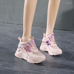 Fitnessschuhe Harajuku Frauen Keile Sport für Frau, die 8 cm klobig Papa Sneakers Damen atmungsaktiv