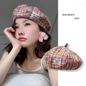 Berets Japanese Sweet And Cute Plaid For Weomen Show Face Small Spring Summer Fashion Labeling Niche Painter Pumpkin Hats