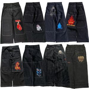 Y2K JNCO Högkvalitativ broderad hiphop -baggy jeans Tribal Jeans Gothic Streetwear Harajuku Black Pants Midja bred benbyxor 240415