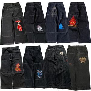 Y2k jnco hochwertig gestickte Hip Hop Baggy Jeans Stammesjeans Gothic Streetwear Harajuku Schwarze Hosen Taille Weitbein Hosen 240415