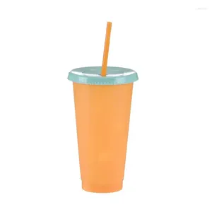 Cups Saucers 5Pcs Water Plastic Temperature Color Changing Straw Cup Cold Drink Coffee Mug For Adult Kids