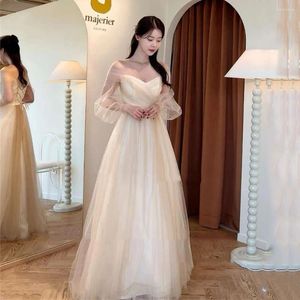 Festklänningar bafftafe lång puffhylsa korea bröllop prinsessan po shoot wear v-hals korsett tillbaka prom klänning kväll klänningar