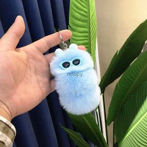 Keychains Lanyards Ny söt Caterpillar Keychain Söt godisfärgtecknad Plush Bag Pendant Car Key Chain Accessories Llaveros Para Mujer