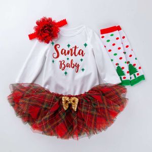 Autunno e inverno Nuovo set di gonne per bambini Tree Christmas Maniche a maniche lunghe a scacchi Calzini a 4 pezzi Set da 4 pezzi