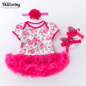 New Baby Rose Dress Summer Girls' Short Sleeve Printed Harper Dress Baby Mesh Children's Dress Set