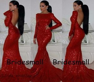 Sparkly prom klänningar Ny ankomst backless sjöjungfru mantel monterad röd paljettklänning höghals formella klänningar6978758